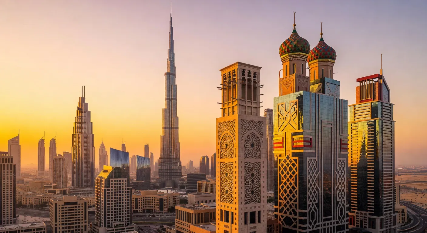 Dubai cityscape at sunset