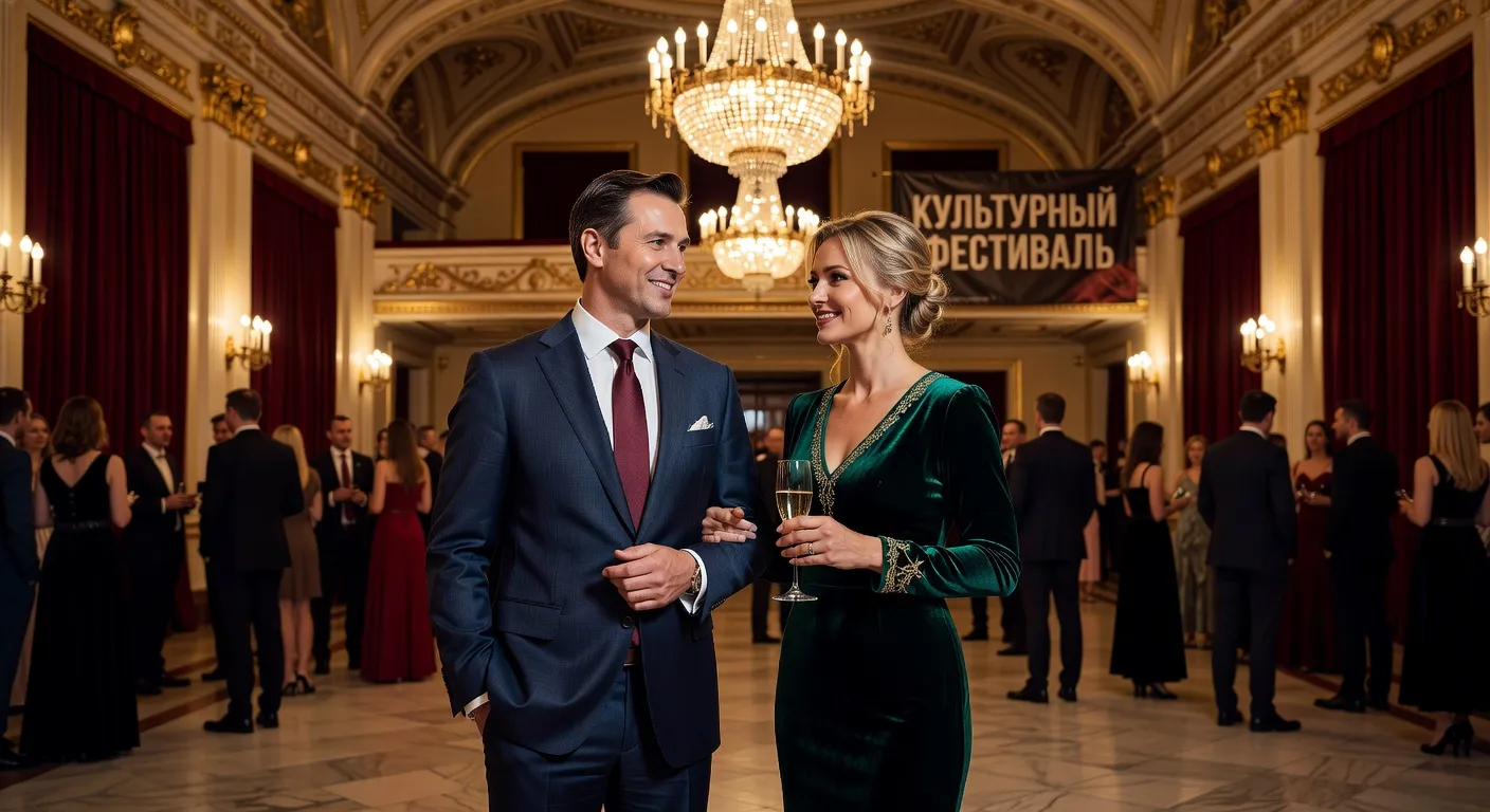 Stylish Russian couple at cultural event