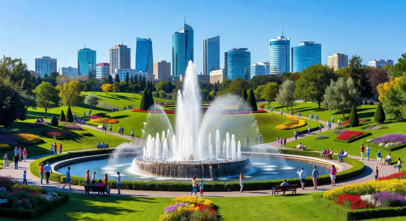 Krasnodar city center with fountains and parks