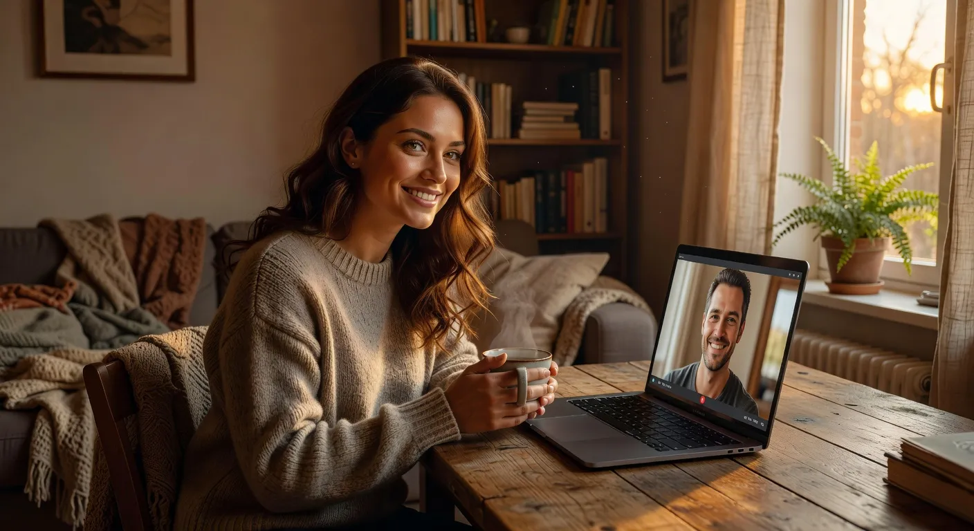 Woman video calling partner on laptop