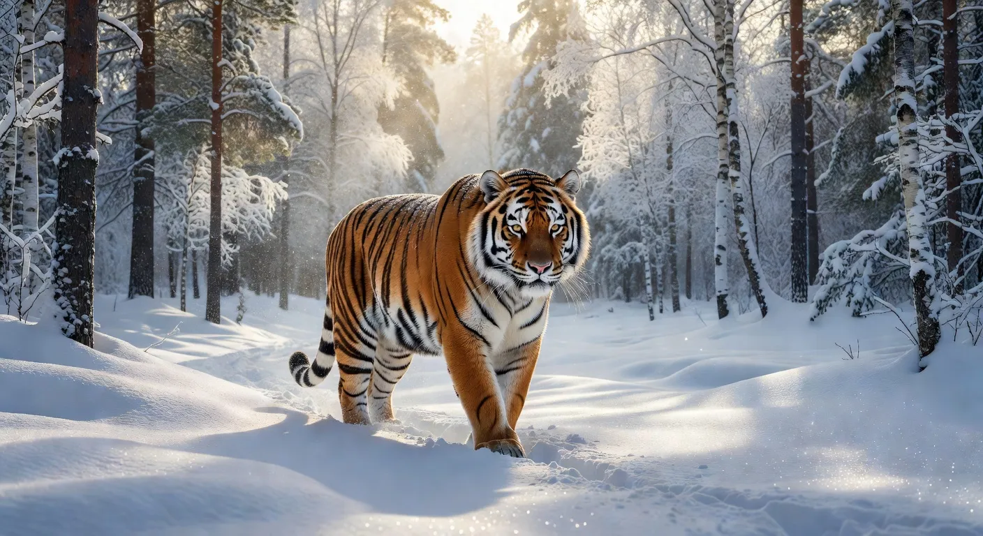 Siberian tiger in snowy forest