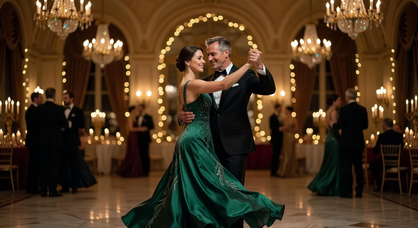 Romantic couple dancing at elegant event