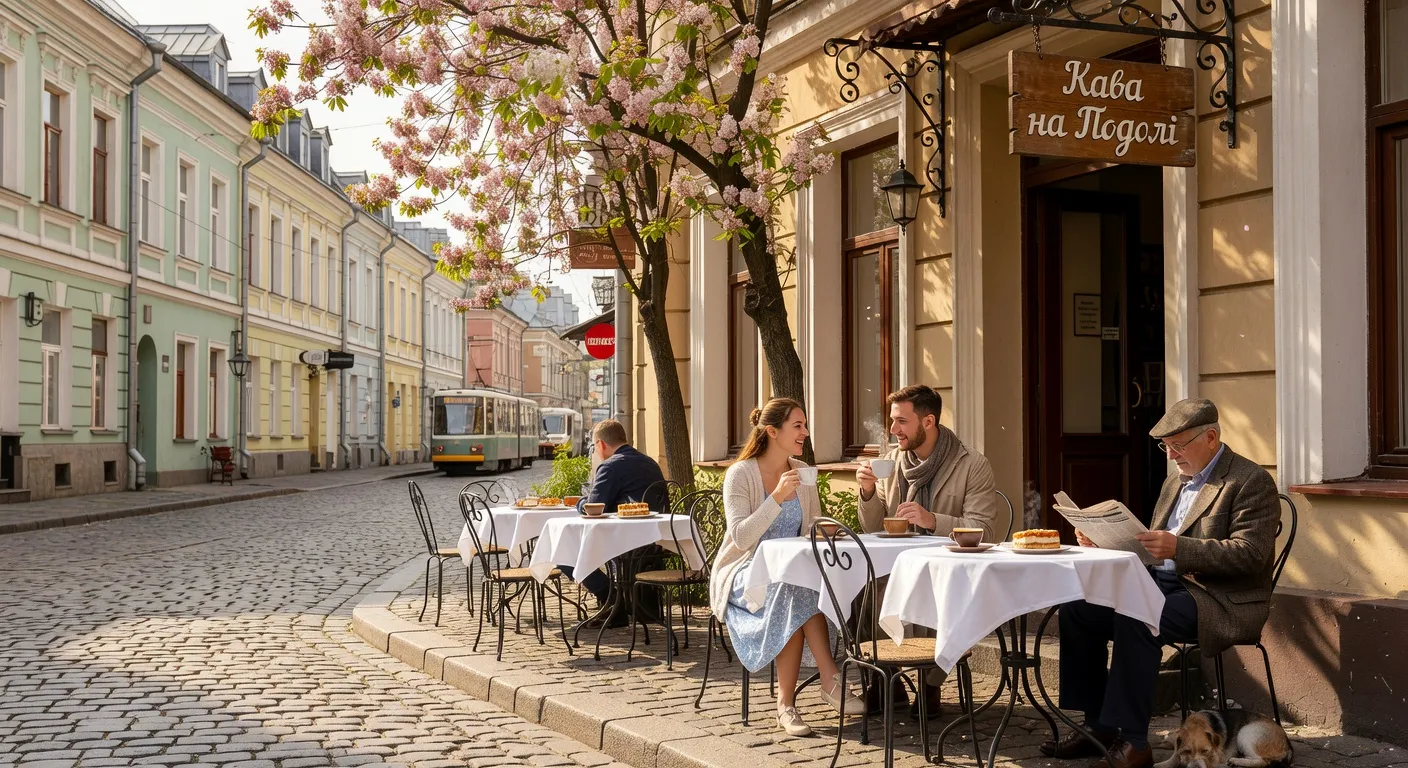 Charming street cafe in Kyiv Ukraine