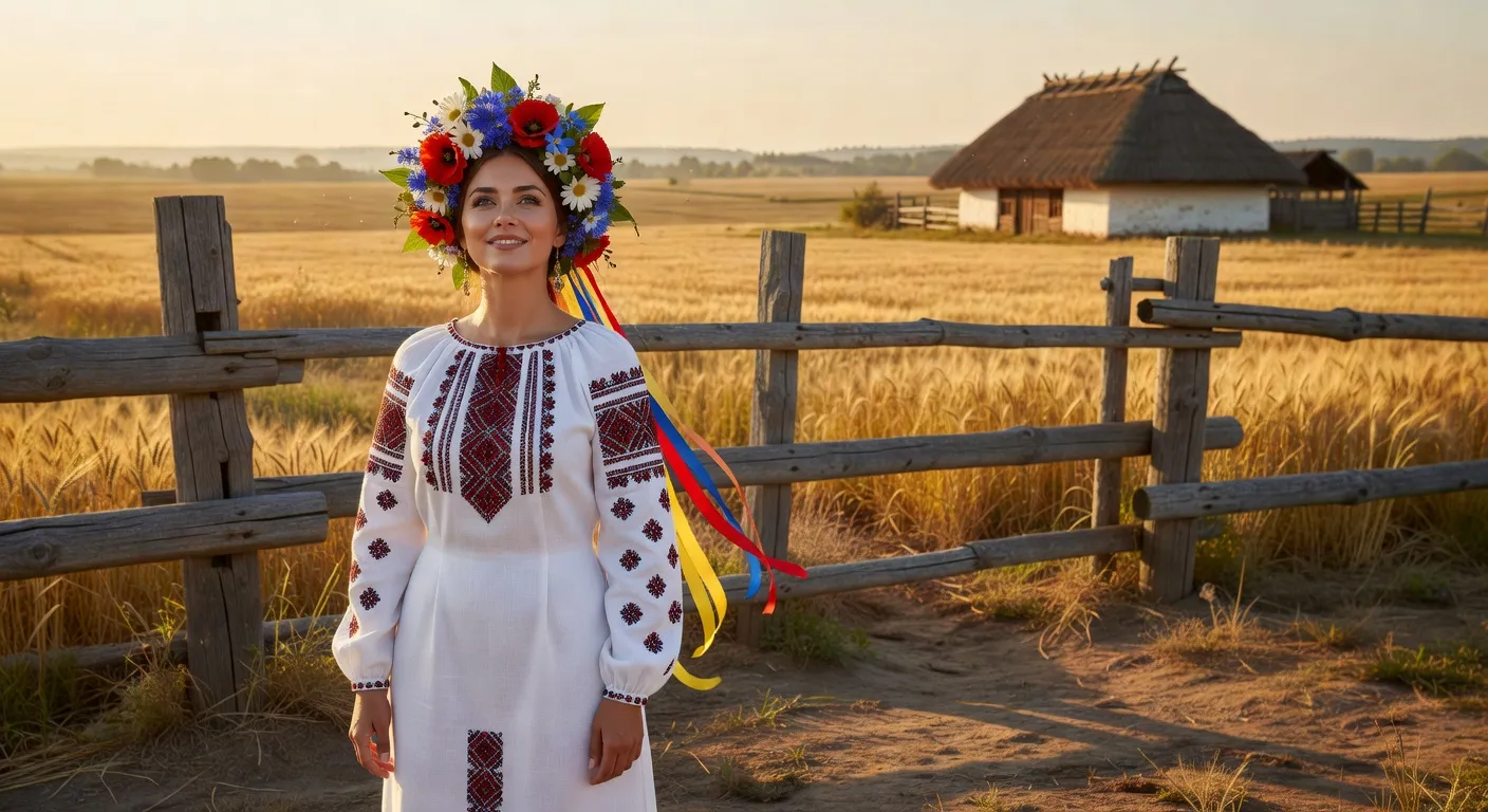 Ukrainian bride in traditional flower crown