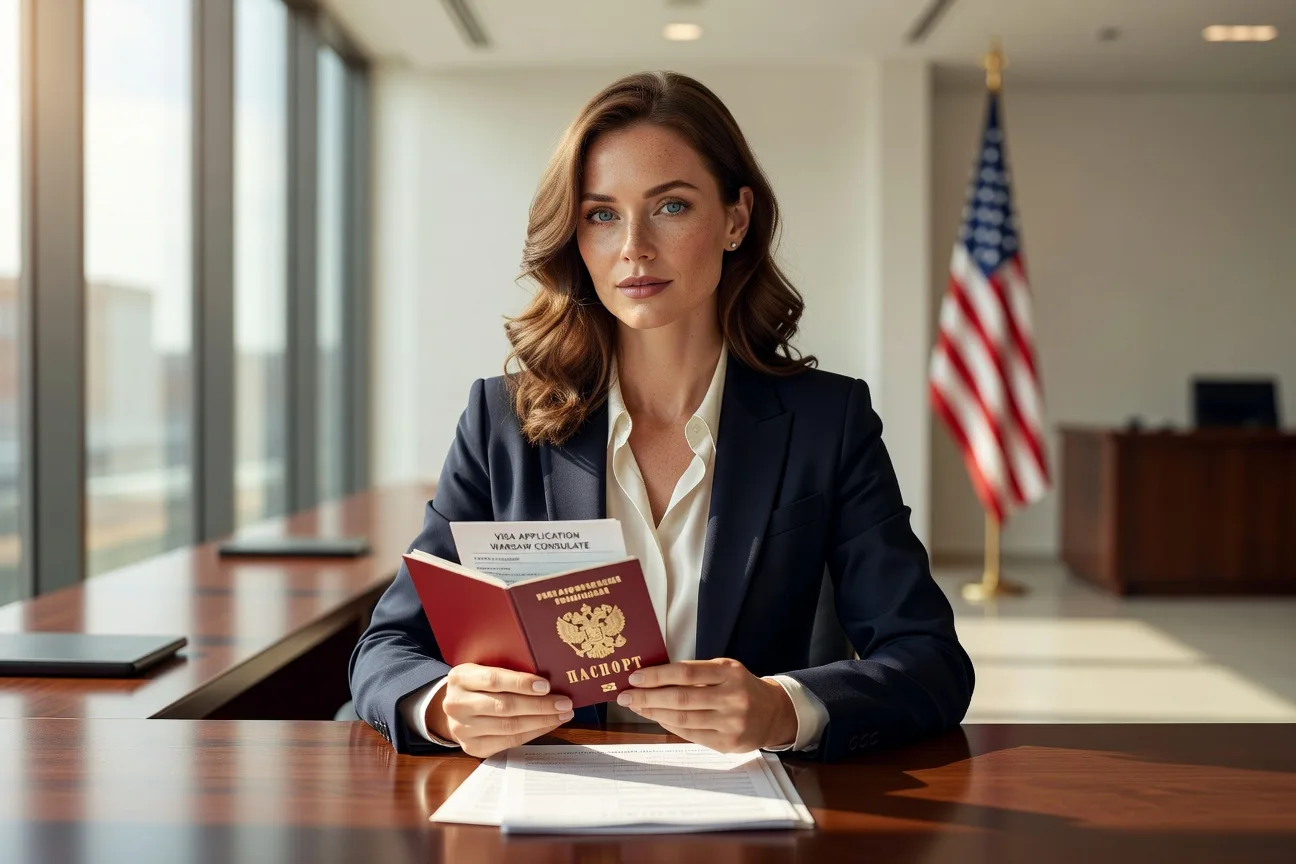 K-1 fiance visa paperwork USCIS form I-129F with Russian passport and American flag 2026