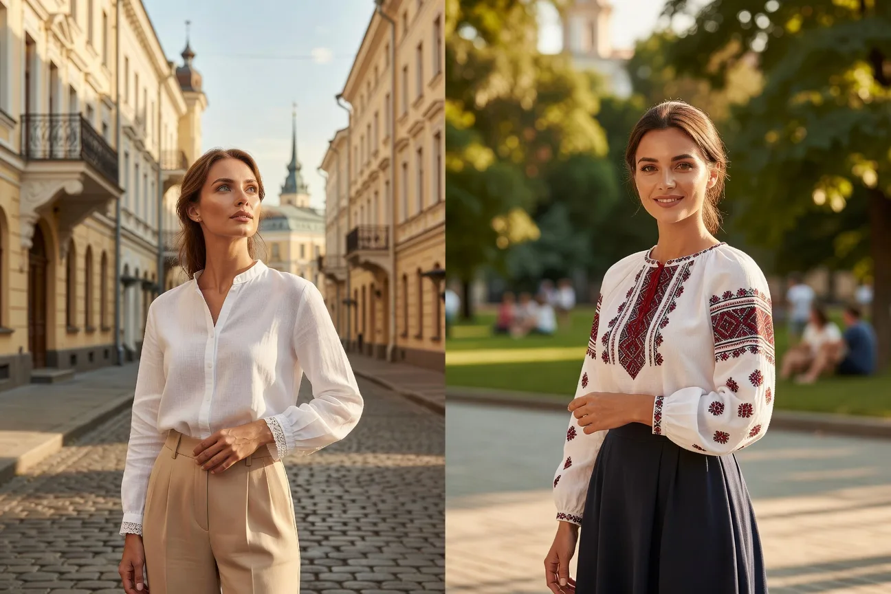 Русская и украинская женщины рядом в традиционной летней обстановке Москва и Киев 2026